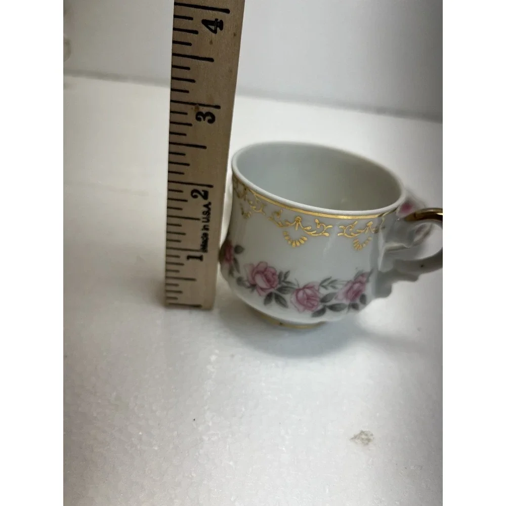 Vintage Inarco‎ Gold Pink Floral Demitasse And Saucer Espresso Cup made in Japan